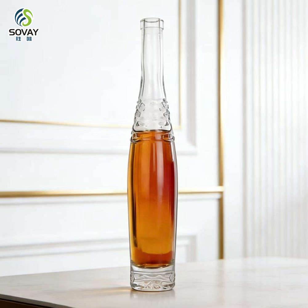 SW166 Evian 250ml Mini Glass Bottles Round Flat Shape with Cork Sealing for Tequila Cocktail Bitters Brandy