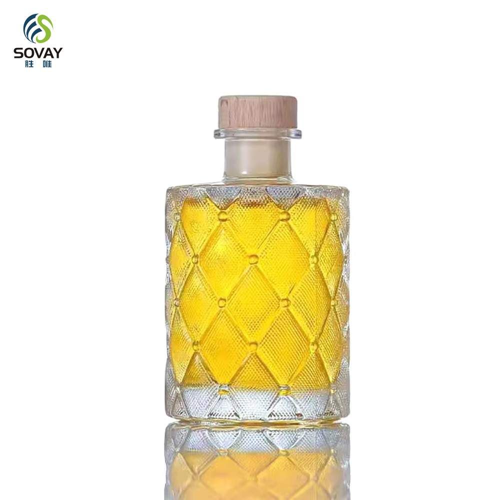 SW147N 200ml Clear Cylinder Reed Diffuser Glass Bottle with Cork-Sealed Empty Essential Oil Diffuser for Liquid Soap