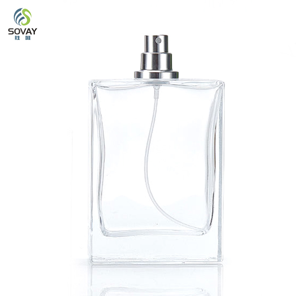 SP40 30ml 50ml 100ml Refillable Empty Square Clear Glass Perfume Atomizer Bottle Travel Perfume Spray Bottles with Wooden Cap