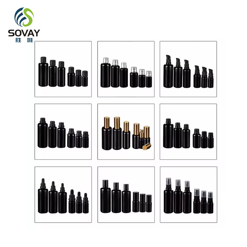 SE40 Matte Black Glass Essential Oil Serum Dropper Bottle with Tamper Proof Screw Cap 5ml to 100ml Sizes MOQ 100PCS