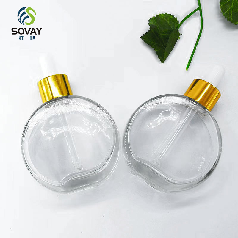 SE47 50ml 60ml Flat Round Oblate Clear Thick Bottom Glass Oil Serum Dropper Bottle for Essential Oil