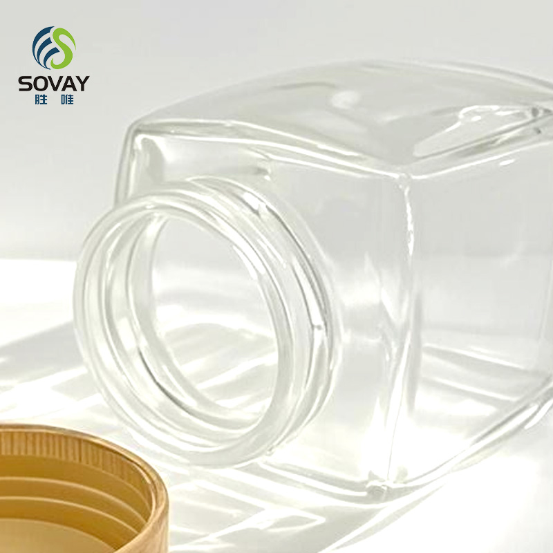 SW46N 0ml 100ml 180ml 280ml 360ml 500ml 750ml Small Square Glass Jam Honey Jars with Lid Glass Storage Pickles Jar for Food