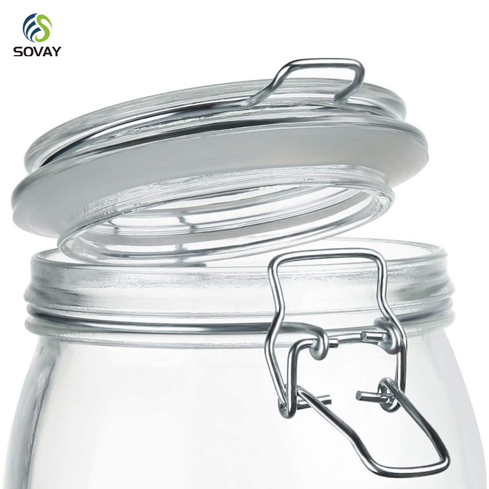 SG06 Jam Jar Airtight Glass with Stainless Steel Clip 125ml 280ml 380ml 500ml 750ml 1000ml 1500ml 2000ml 3000ml Storage Bottles & Jars Cover