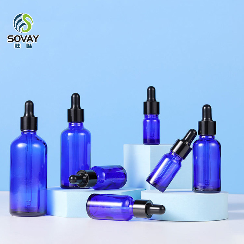 SE37 5ml 10ml 15ml 20ml 30ml 50ml 100ml Blue Glass Essential Oil Aluminum Dropper Bottles