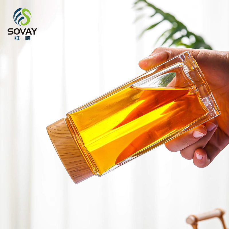 SG09 Ru Star Factory Direct Sales 50ml 180ml 280ml 360ml Empty Transparent Hexagonal Glass Jam Honey Jars with Wooden Lid