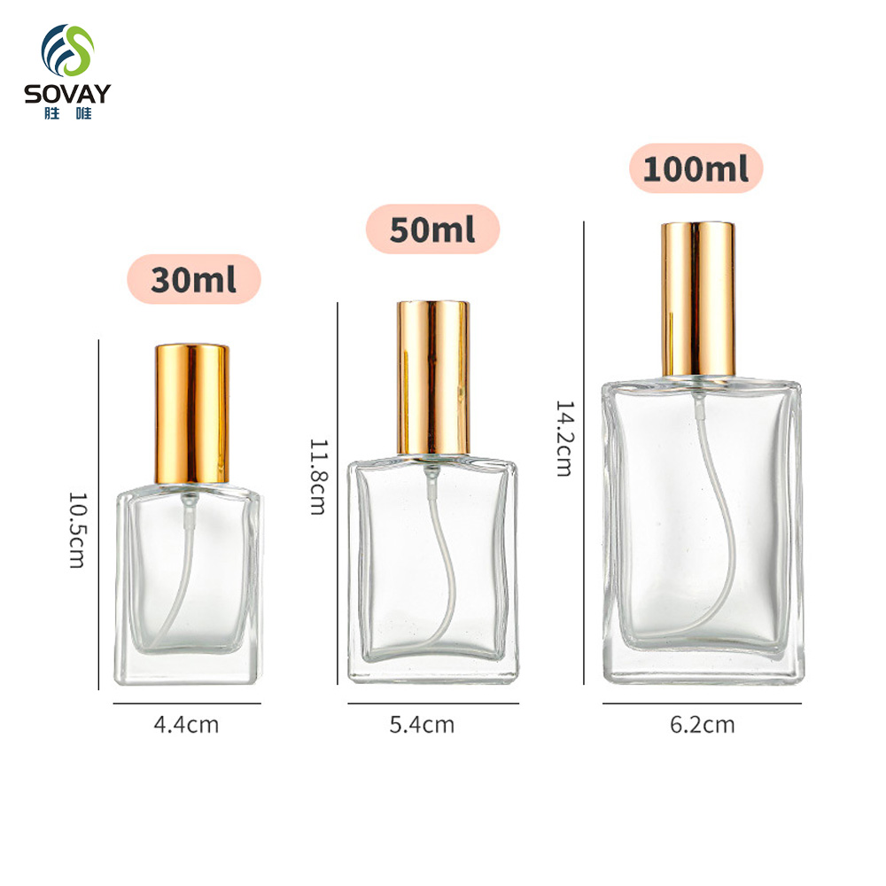 SP33N Square 30ml 50ml 100ml Luxury Empty Glass Spray Perfume Bottles Packaging Glass Bottle