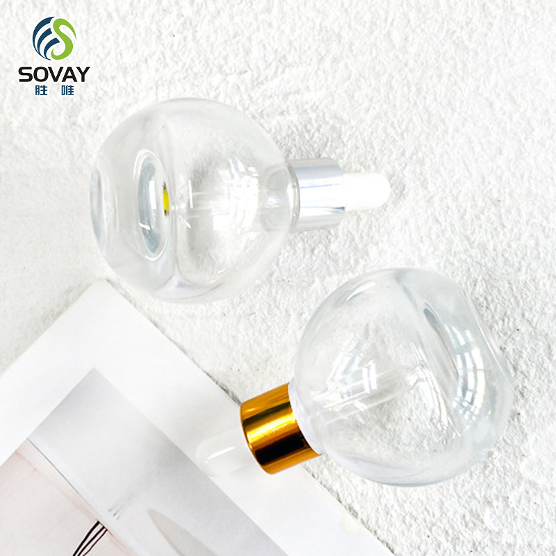 SE48N Luxury 10ml 20ml 30ml 50ml Clear Round Essential Oil Glass Dropper Bottle Serum Bottle with Gold Silver Collar Dropper Cap