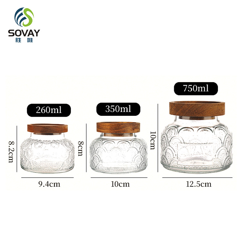 SG60N High Borosilicate Carved Glass Storage Jar Custom Kitchen Logo/Label Candy Tank Sealed Wooden Lid Jiangsu Food Grade