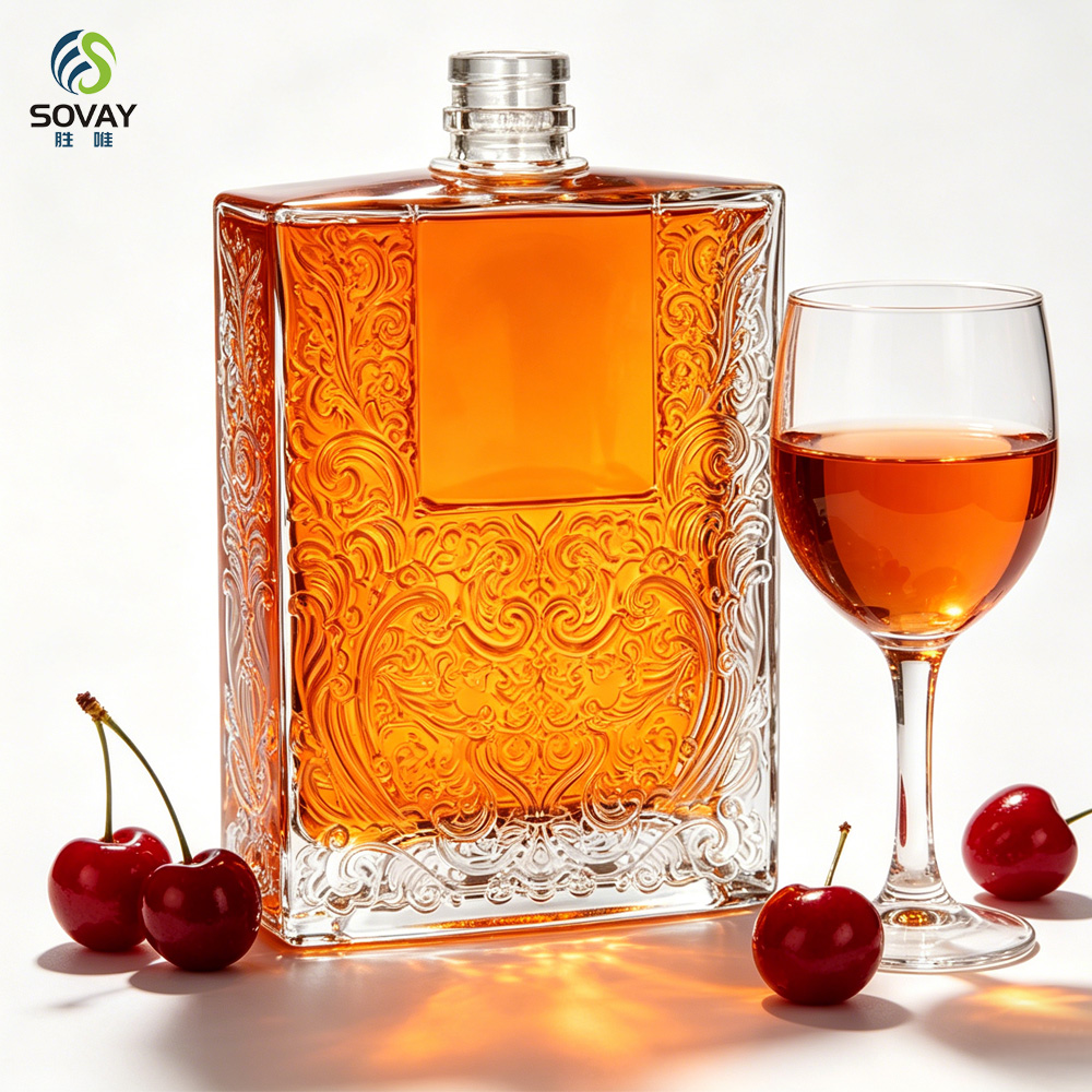 SW160 Wholesale Brandy Sake Whisky Rum Clear 500ml Square Empty Glass Liquor Wine Vodka Spirit Bottle with Cork Lid