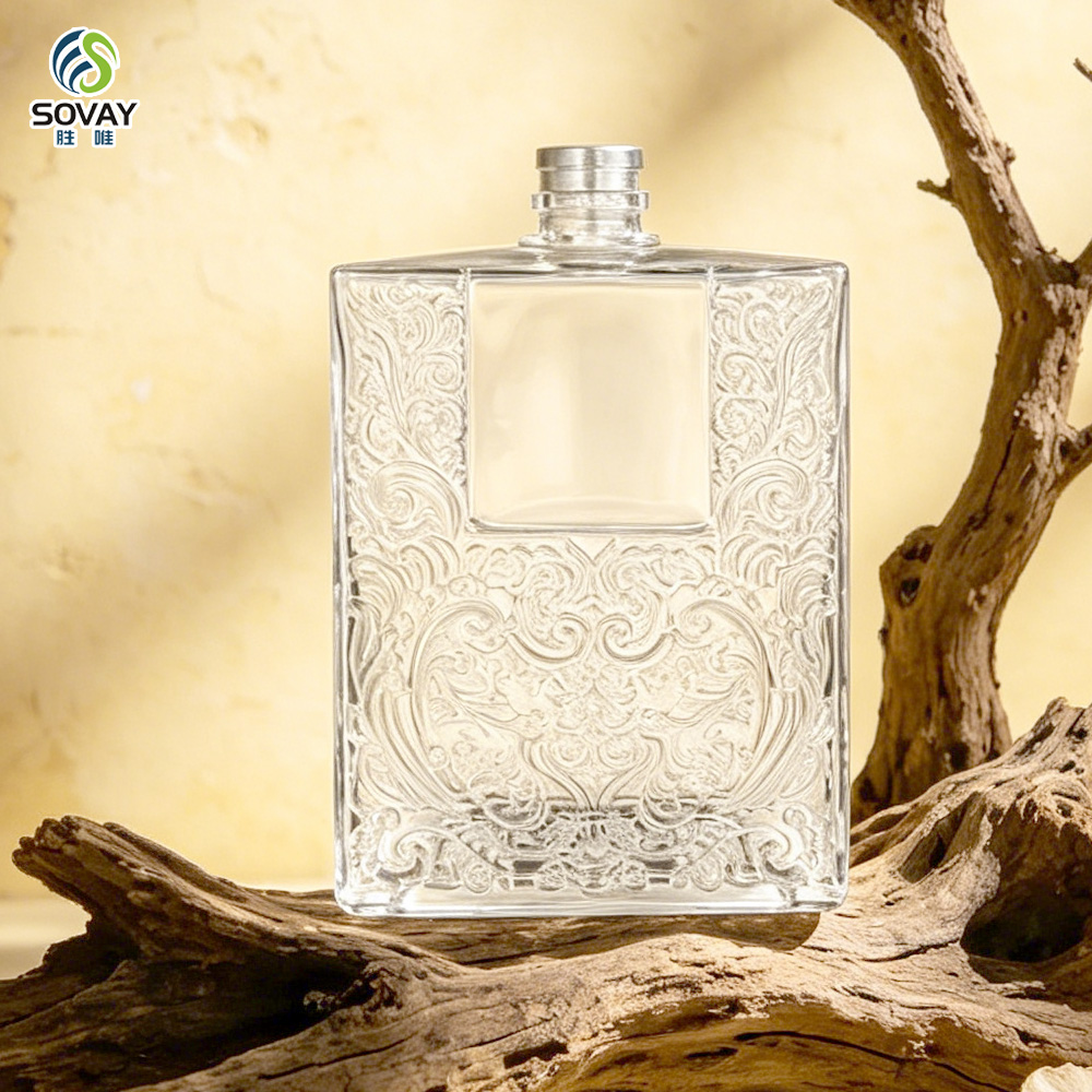 SW160 Wholesale Brandy Sake Whisky Rum Clear 500ml Square Empty Glass Liquor Wine Vodka Spirit Bottle with Cork Lid
