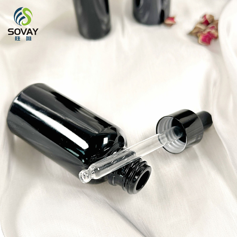 SE40 Matte Black Glass Essential Oil Serum Dropper Bottle with Tamper Proof Screw Cap 5ml to 100ml Sizes MOQ 100PCS