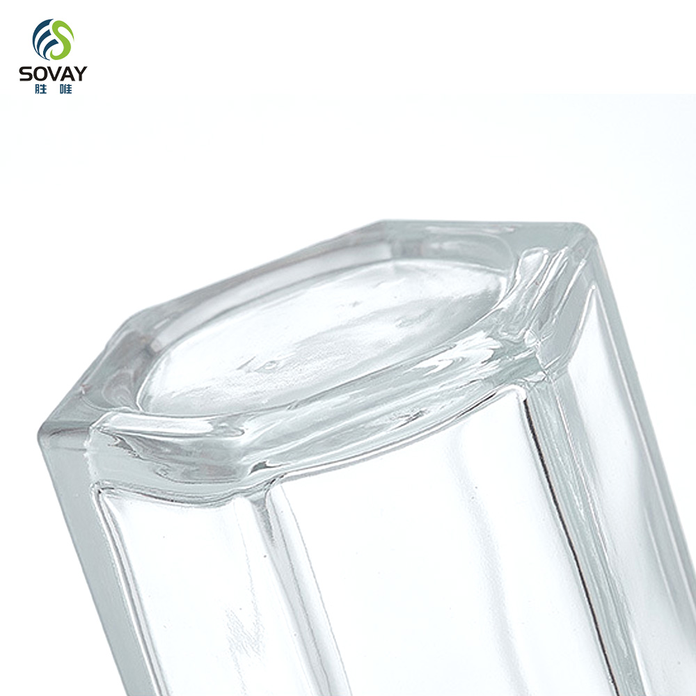 SG09 Wholesale Frost-Handled Bird's Nest Bottle Hexagonal Saffron Storage Jar Honey Glass Metal Cover Screw Cap Flat