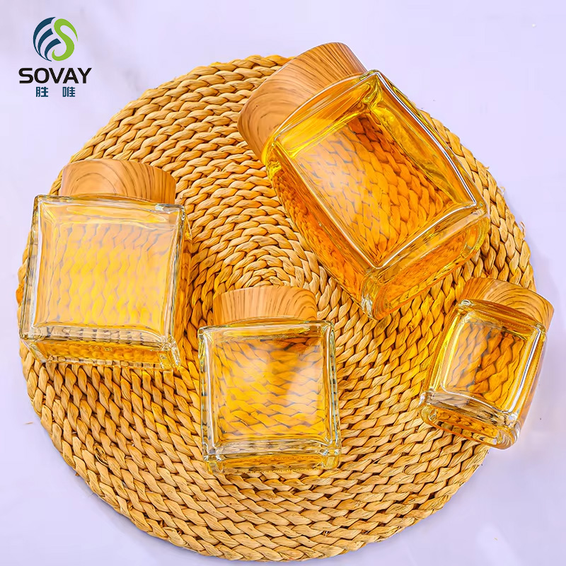 SW46N 0ml 100ml 180ml 280ml 360ml 500ml 750ml Small Square Glass Jam Honey Jars with Lid Glass Storage Pickles Jar for Food