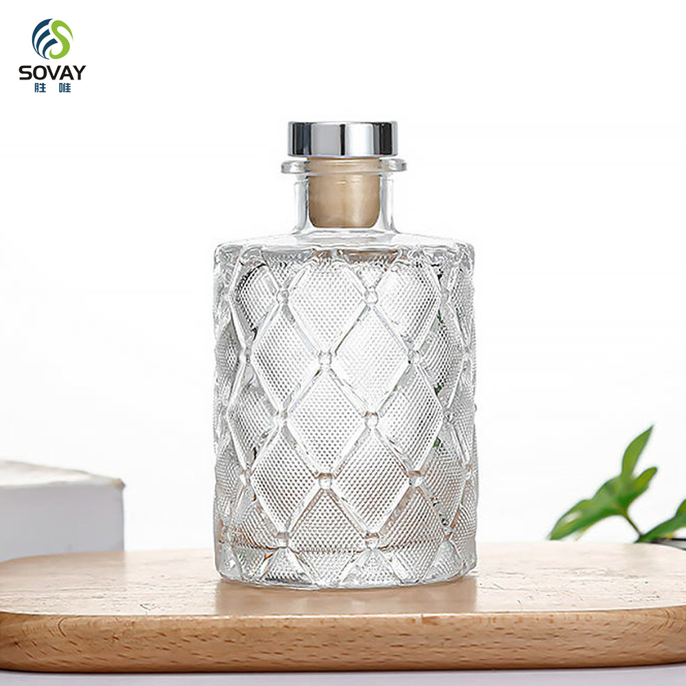 SW147N 200ml Clear Cylinder Reed Diffuser Glass Bottle with Cork-Sealed Empty Essential Oil Diffuser for Liquid Soap