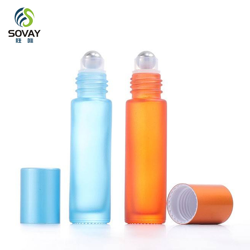 SE52N Frosted Colored Glass Roll Perfume Bottles 10ml Empty Stainless Steel Roller for Essential Oil Bottle Plastic Screen Printing