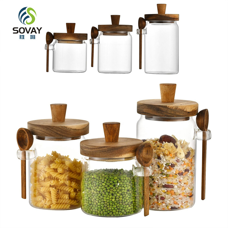 SG37N 400ml 600ml 900ml Modern Glass Sealed Storage Jar for Coffee Tea Kitchen Multigrain Snacks Condiments Cover Parties Customizable