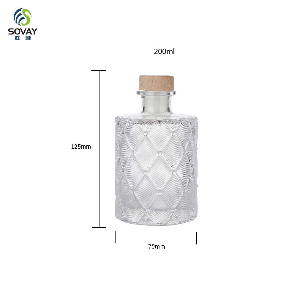SW147N 200ml Clear Cylinder Reed Diffuser Glass Bottle with Cork-Sealed Empty Essential Oil Diffuser for Liquid Soap