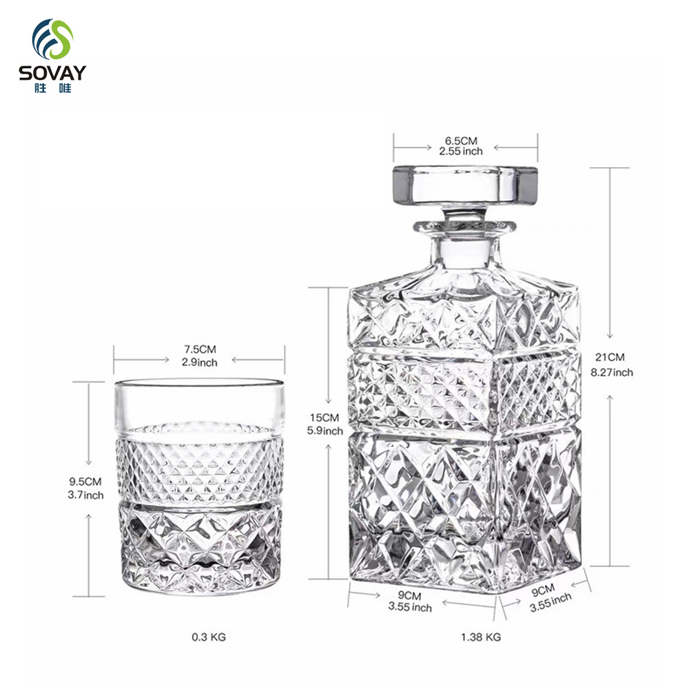SW143N 700ml Diamond Cut Square Glass Whiskey Decanter for Liquor