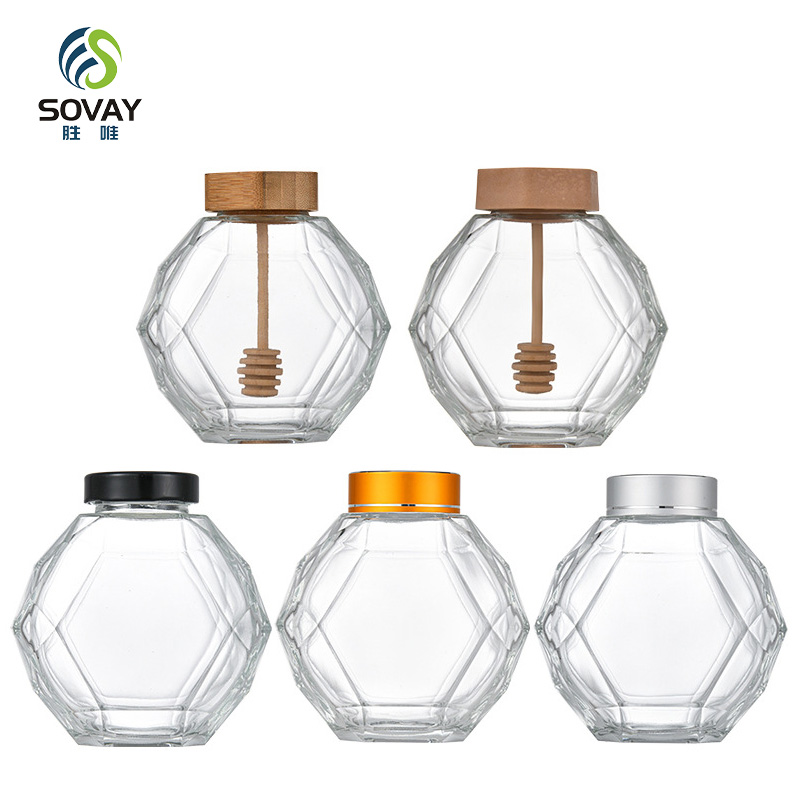 SG27N Customize 200ml 330ml Honey Glass Jar Candy Jar with Black Metal Lid