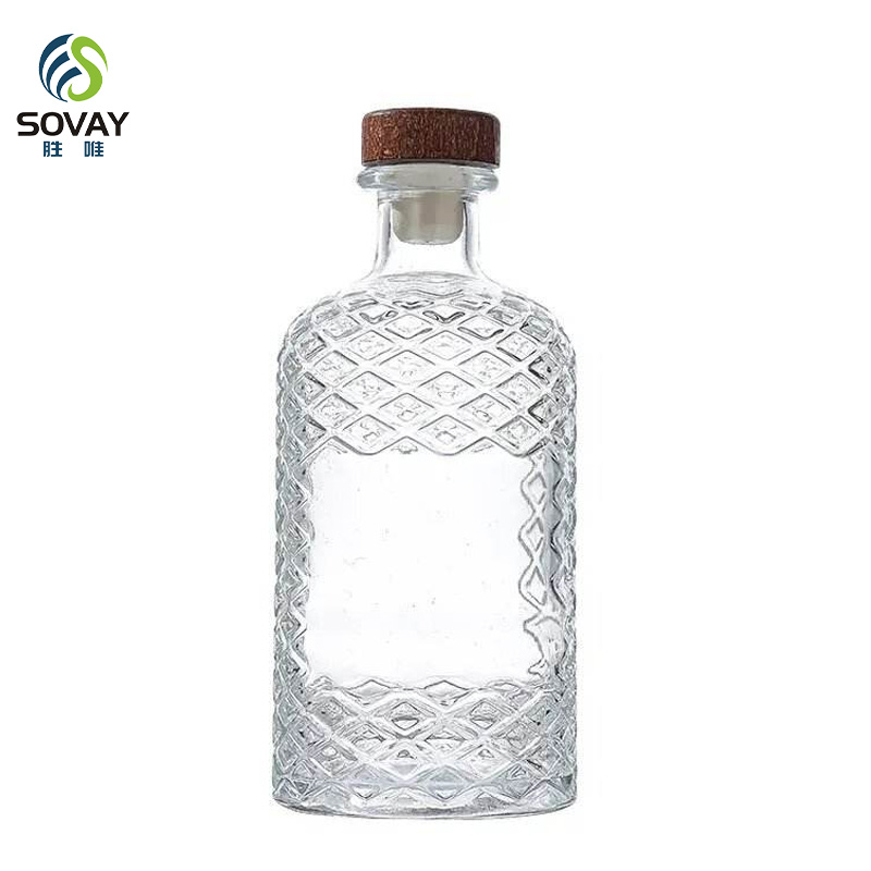 SW131N Custom Label 16oz Glass Liquor Bottle 500ml Wine Whiskey Tequila Wooden Cork-Durable Glass