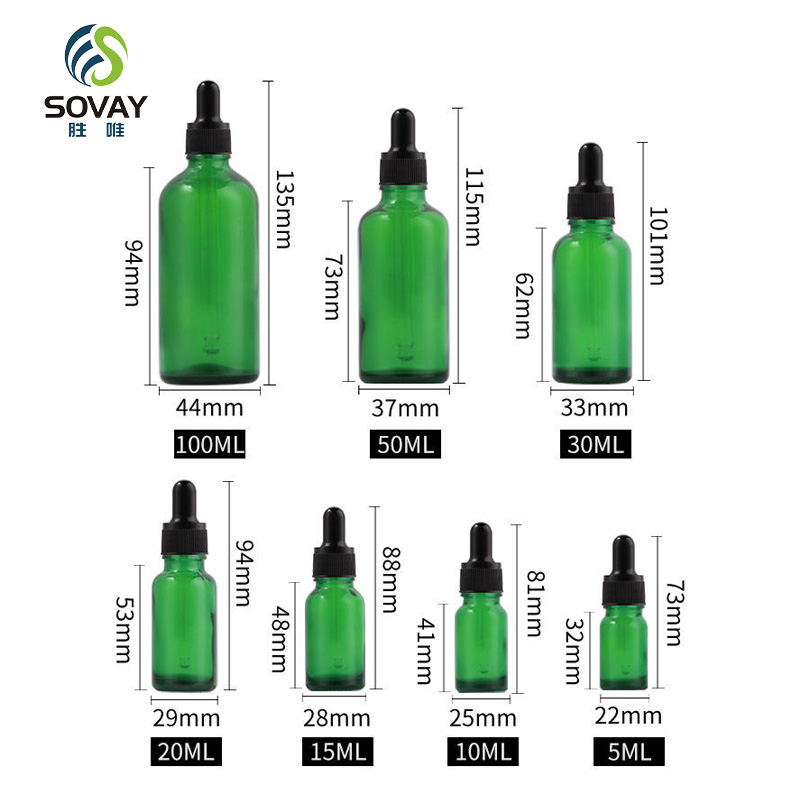 SE49 Wholesale 5ml 10ml 15ml 20ml 30ml 50ml 100ml Green Serum Essential Oil Glass Dropper Bottles