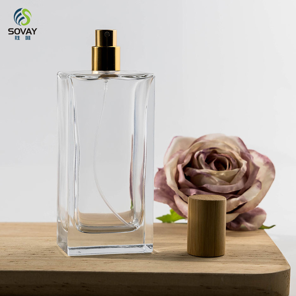SP41 High Quality Wood Cover Emtpy Glass Perfume Bottle Wholesale 30ml 50ml 100ml Clear Glass Perfume Spray Bottle Wood Lid