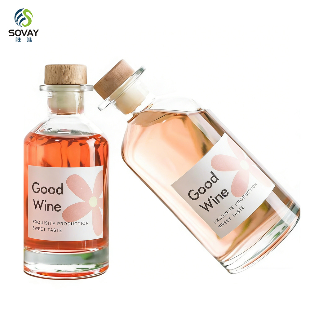 SW141N Free Sample 50ml 100ml 170ml 200ml 250ml Glass Wine Bottle for Juice Vodka Champagne Visky Whisky Liquor Bottle Mini Empty Bottle with Wood Cork