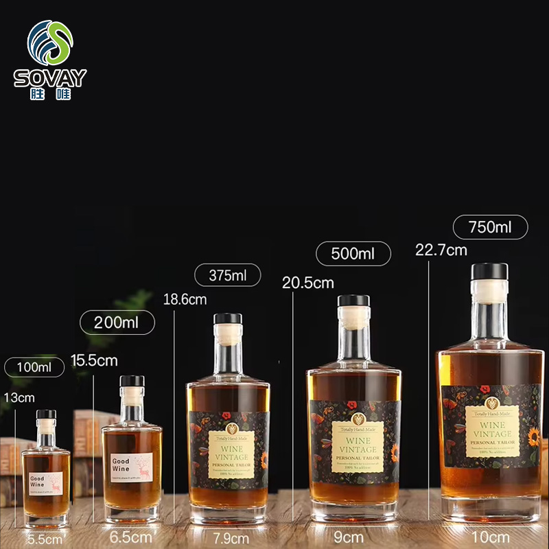 SW132N in Stock Custom Shape 100ml 200ml 375ml 500ml 750ml Glass Wholesale Rum Whiskey Liquor Gin Wine Spirit Vodka Bottle Container