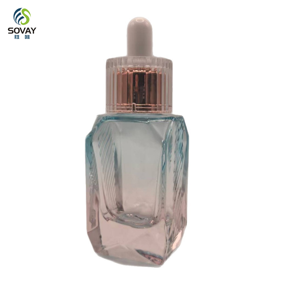 SE59 Luxury 30ml 50ml Flat Shoulder Square Serum Bottle Empty Thick Bottom 30 Ml Square Glass Essential Oil Bottle with Dropper
