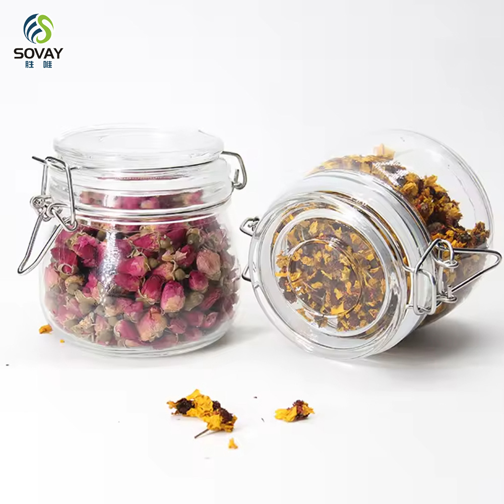 SG06 Jam Jar Airtight Glass with Stainless Steel Clip 125ml 280ml 380ml 500ml 750ml 1000ml 1500ml 2000ml 3000ml Storage Bottles & Jars Cover