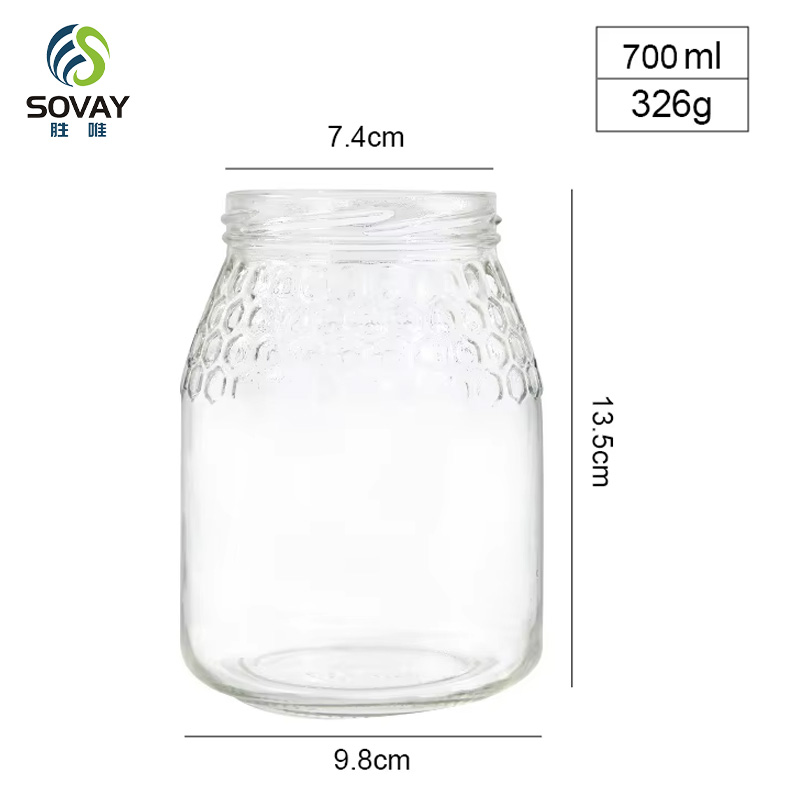 SG52 New Design 650ml 760ml Honeycomb Shape Glass Jar with Lug Cap for Honey Pickle Jam Sauce