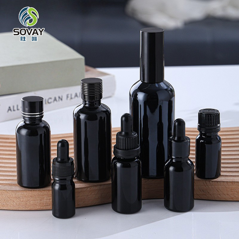 SE40 Matte Black Glass Essential Oil Serum Dropper Bottle with Tamper Proof Screw Cap 5ml to 100ml Sizes MOQ 100PCS