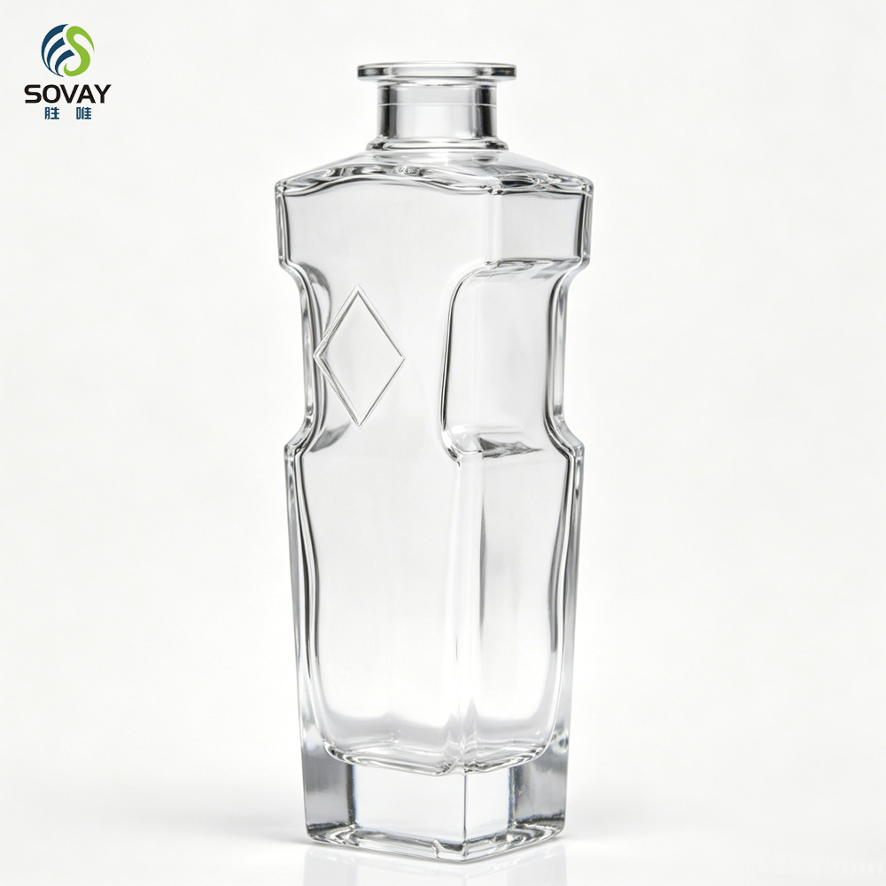 SW168 Antique Embossed Custom Logo Empty Transparent Alcohol Glass Bottle 500ml