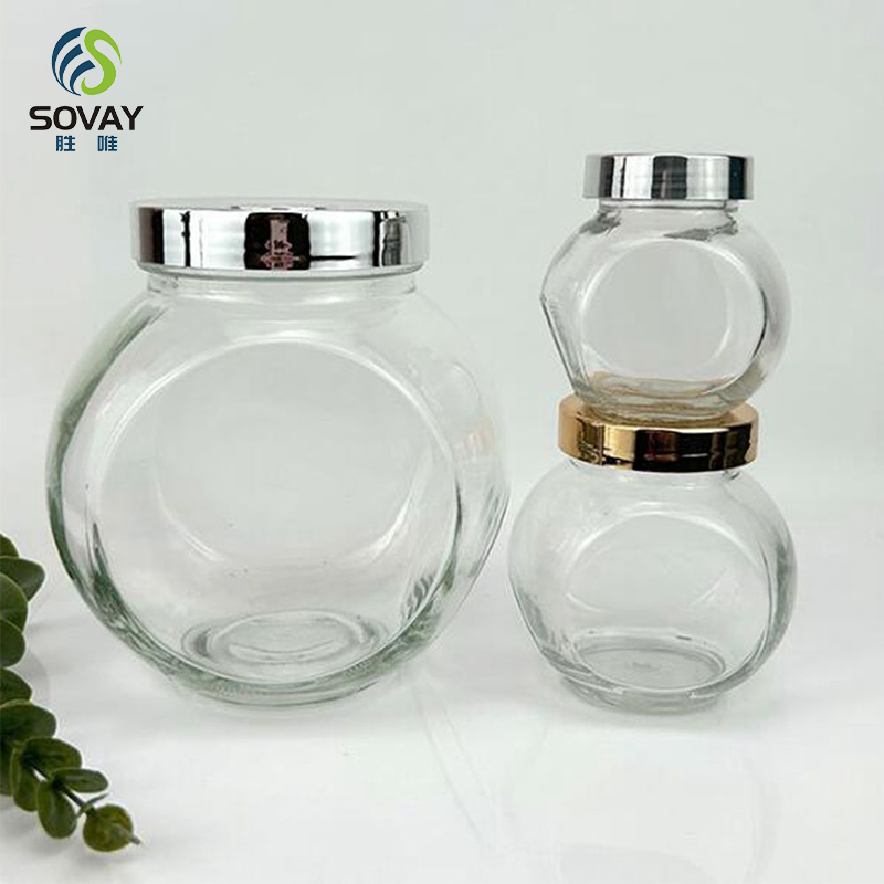 SG07 50ml 100ml 180ml 280ml 380ml 480ml 750ml Round Flat Drum Candy Food Jam Spice Herb Glass Jar with Plastic Lids