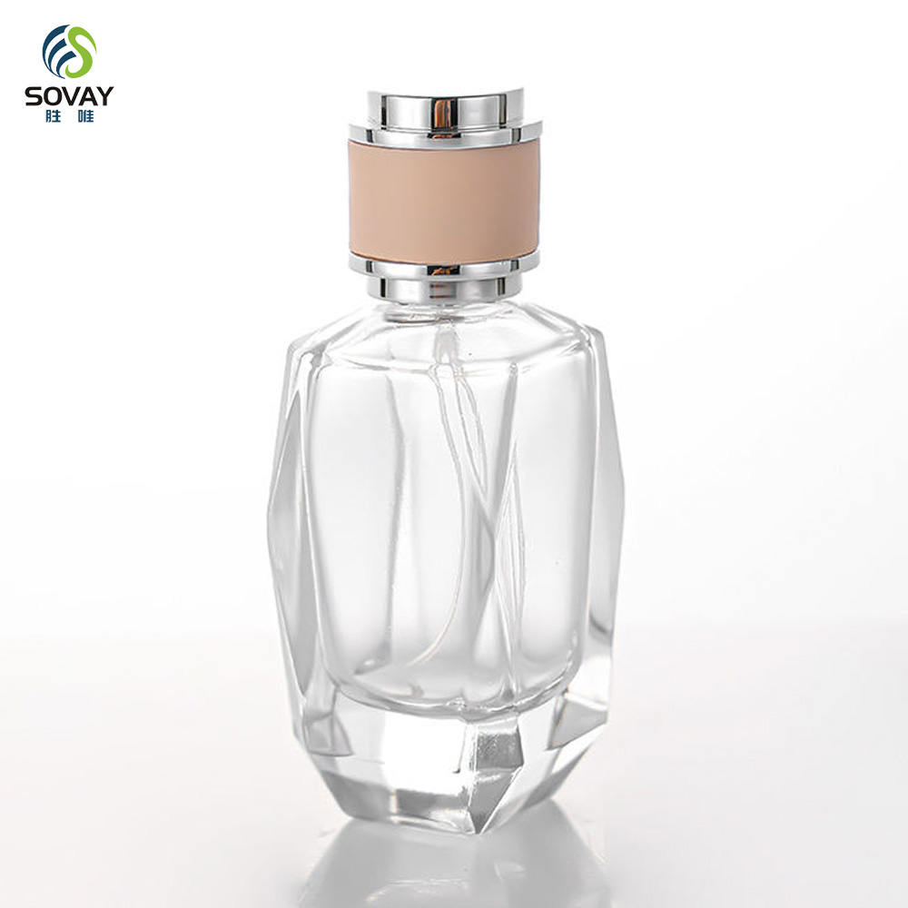 SP43 Luxury 100PCS Minimum Order Elegant 30ml/50ml/100ml Irregular Clear Glass Perfume Oil Bottle Pump Sprayer Cap Carton Box OEM/ODM