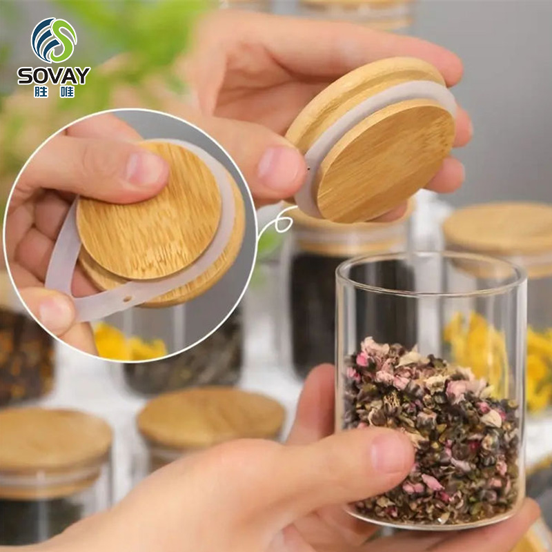 SG50N Wholesale 300ml 350ml 450ml 600ml 650ml 800ml 1000ml Sealed Glass Jar with Wooden Lid and Spoon for Seasoning Sauce Candies Household Containers Storage Jar