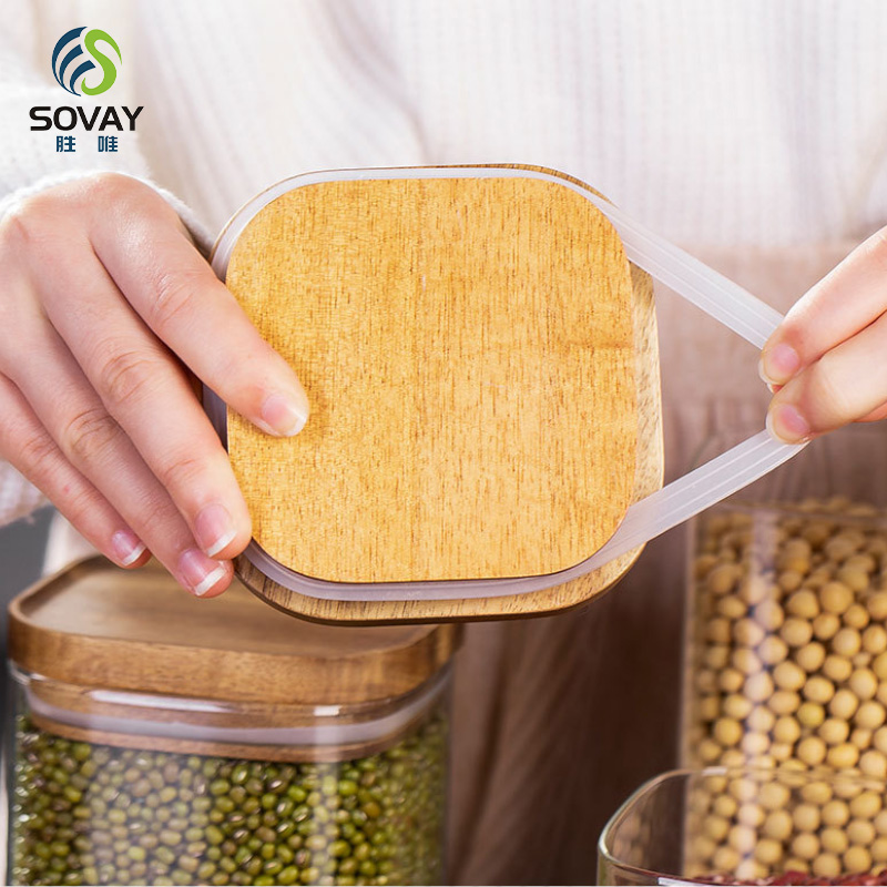 SG40N Wholesale Empty Spice Candy Coffee Food Storage Containers Bottle Glass Jars with Bamboo Seal Lid