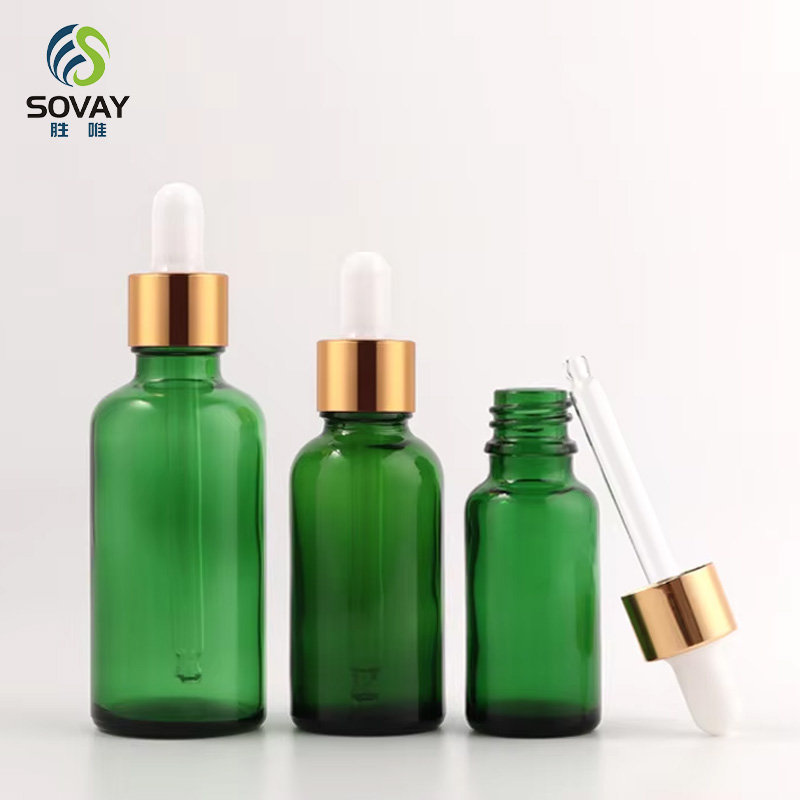 SE49 Wholesale 5ml 10ml 15ml 20ml 30ml 50ml 100ml Green Serum Essential Oil Glass Dropper Bottles