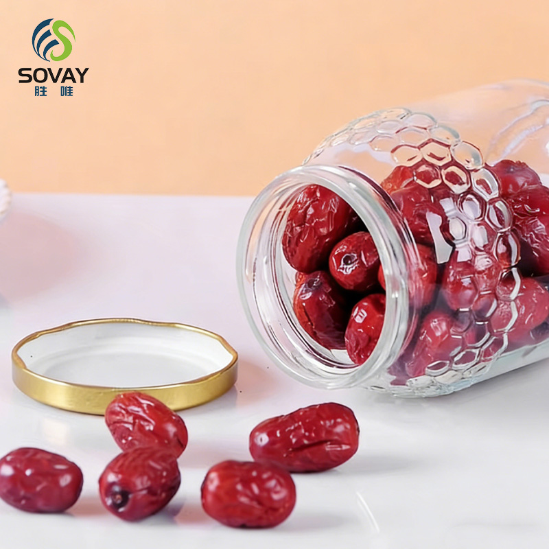 SG52 New Design 650ml 760ml Honeycomb Shape Glass Jar with Lug Cap for Honey Pickle Jam Sauce