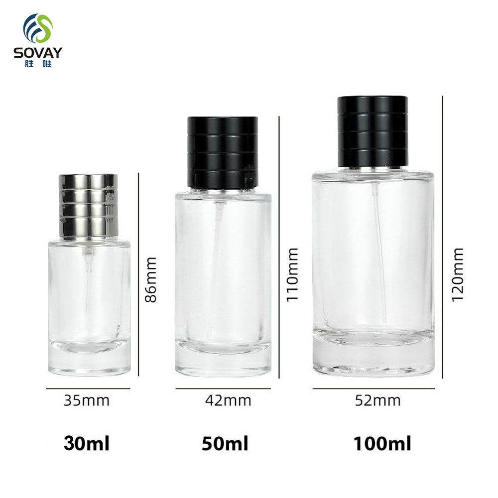SP23 Luxury Custom 25ml 50ml 100ml Clear Frosted Cylinder Empty Spray Glass Perfume Bottle with Packaging Box