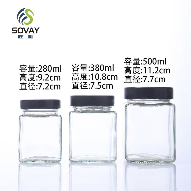 SG01 Hot Selling Classic Multi-Capacity Glass Jar Square Glass Jars for Spice Jam Food with Metal Lid
