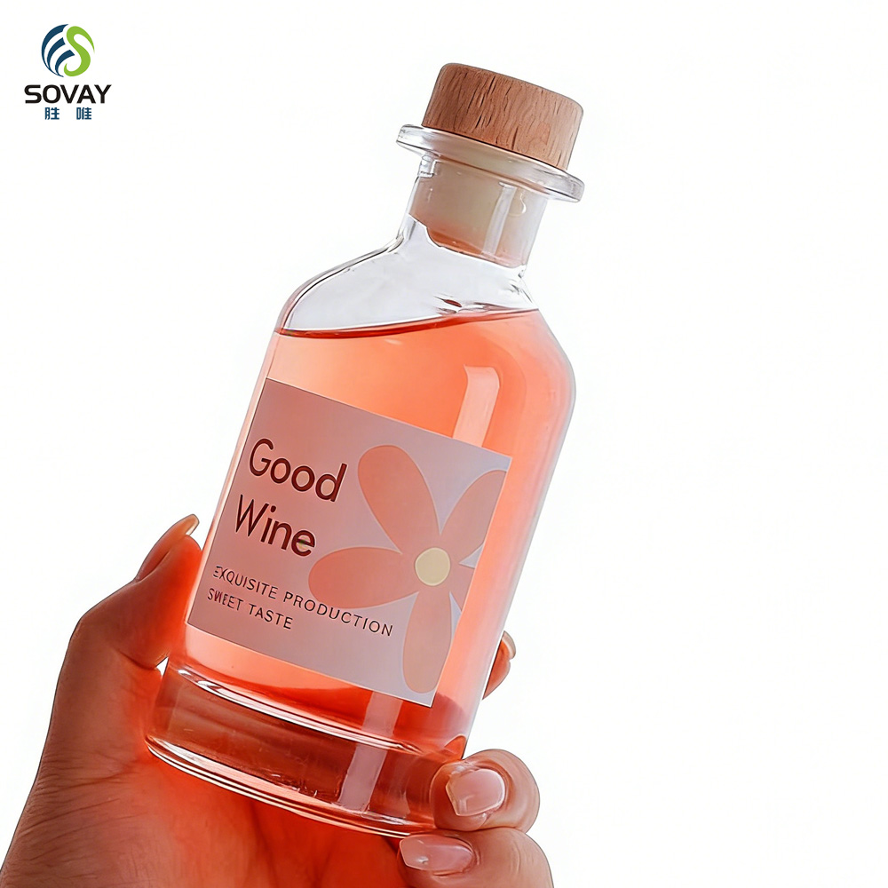 SW141N Free Sample 50ml 100ml 170ml 200ml 250ml Glass Wine Bottle for Juice Vodka Champagne Visky Whisky Liquor Bottle Mini Empty Bottle with Wood Cork