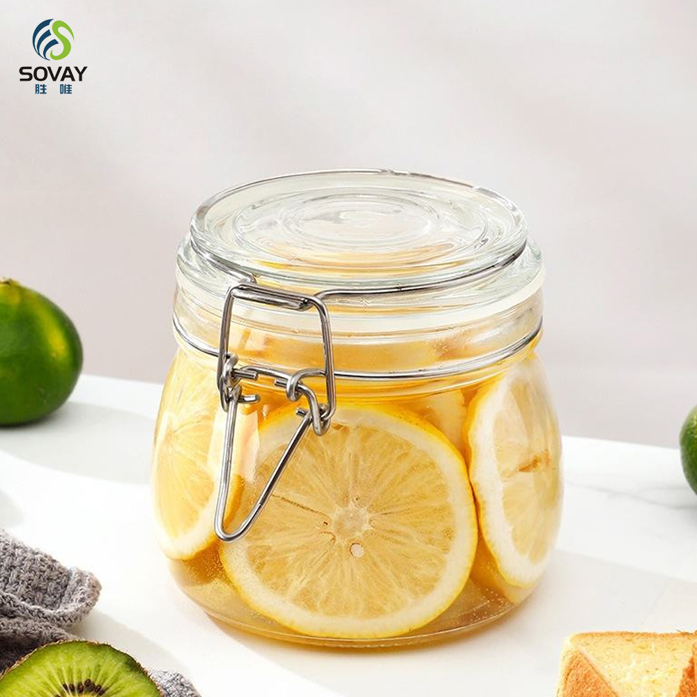 SG06 Jam Jar Airtight Glass with Stainless Steel Clip 125ml 280ml 380ml 500ml 750ml 1000ml 1500ml 2000ml 3000ml Storage Bottles & Jars Cover