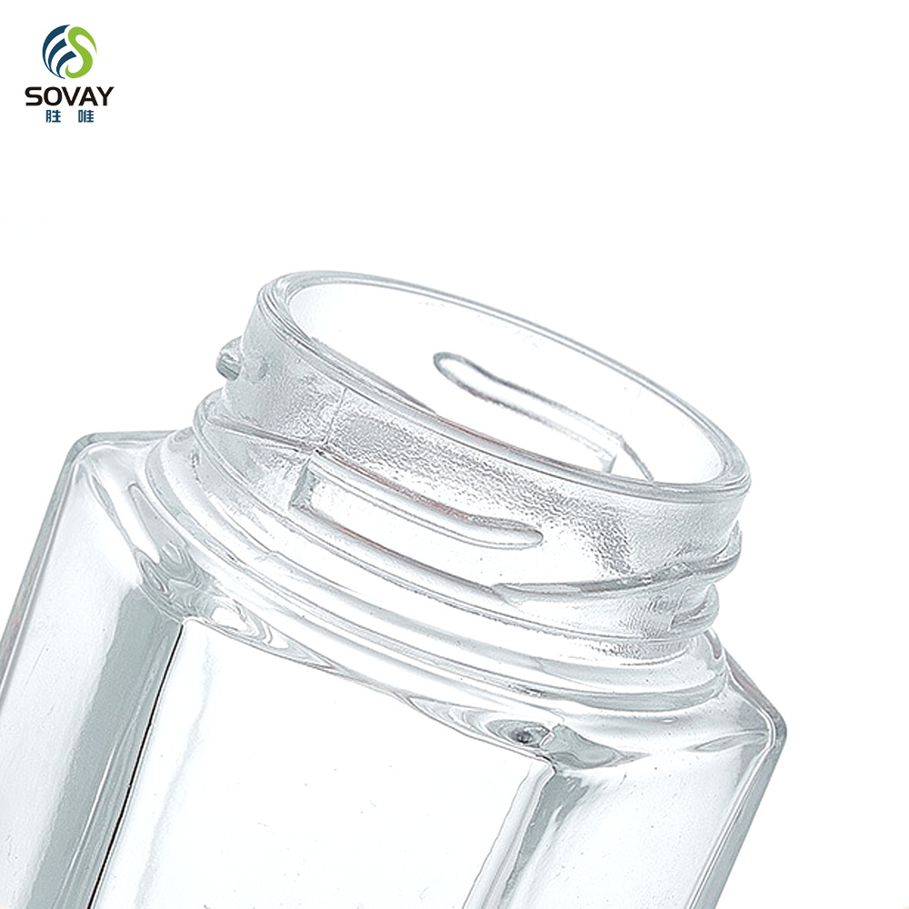 SG09 Wholesale Frost-Handled Bird's Nest Bottle Hexagonal Saffron Storage Jar Honey Glass Metal Cover Screw Cap Flat