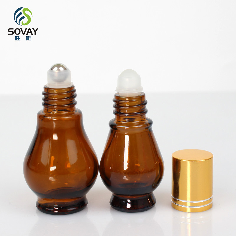 SE04 10ml 20ml 30ml 50ml 100ml Essential Oil Single Gourd Shape Dark Brown Glass Bottle with Gold Dropper