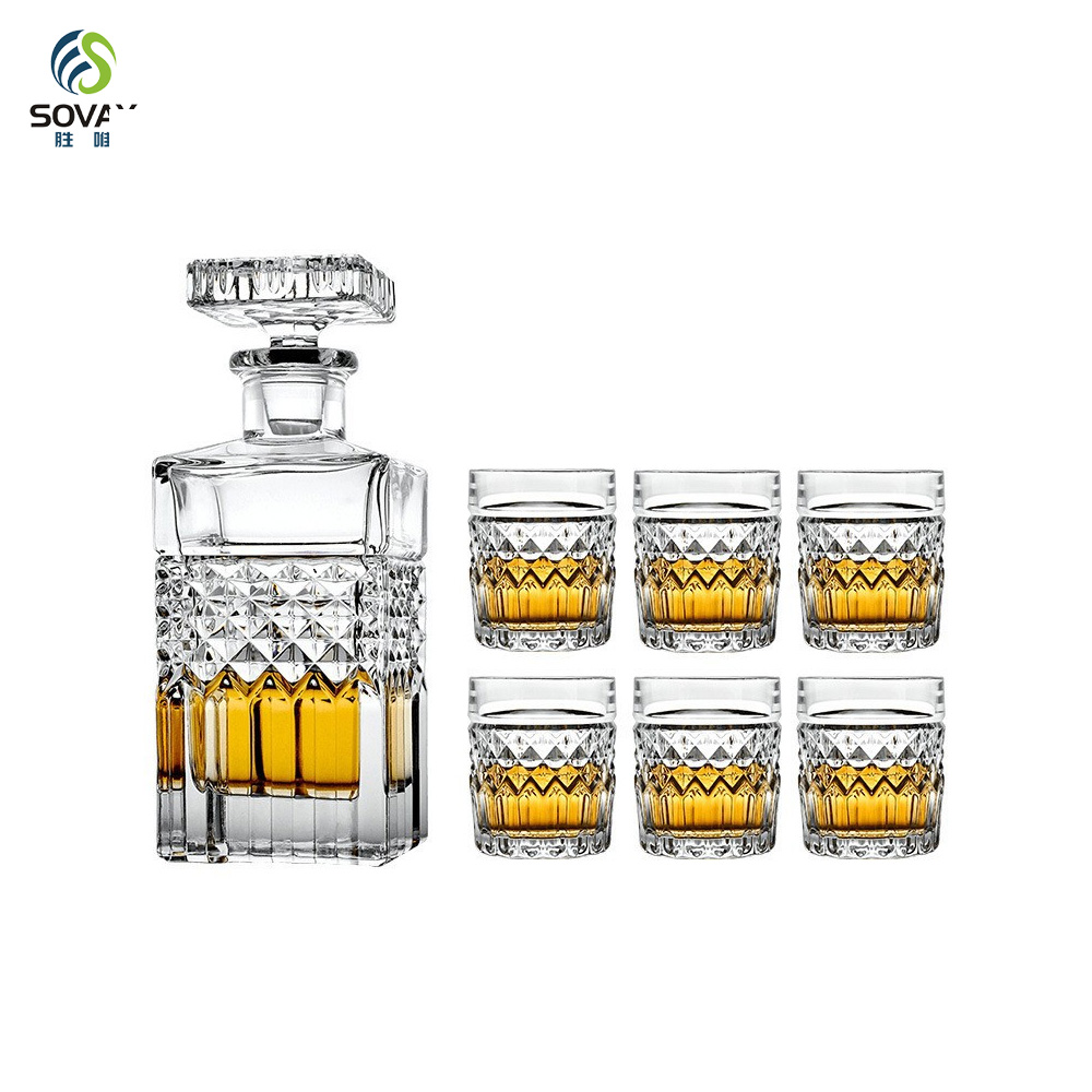 SW145N Wholesale 750ml Whiskey Decanter Crystal Lead Free Glass Whiskey Decanter with Round Glass Stopper