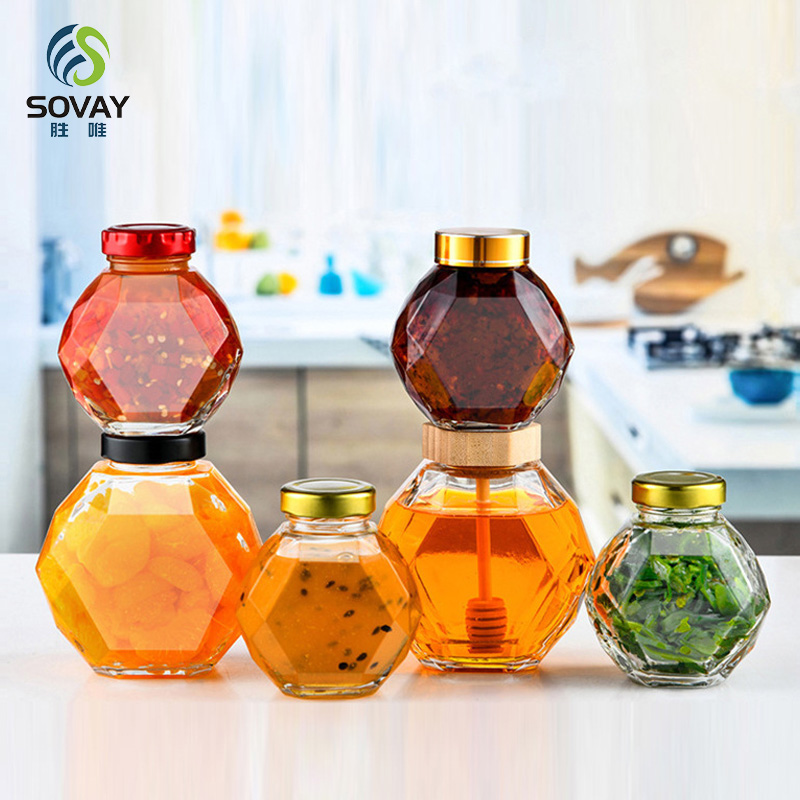 SG27N Customize 200ml 330ml Honey Glass Jar Candy Jar with Black Metal Lid