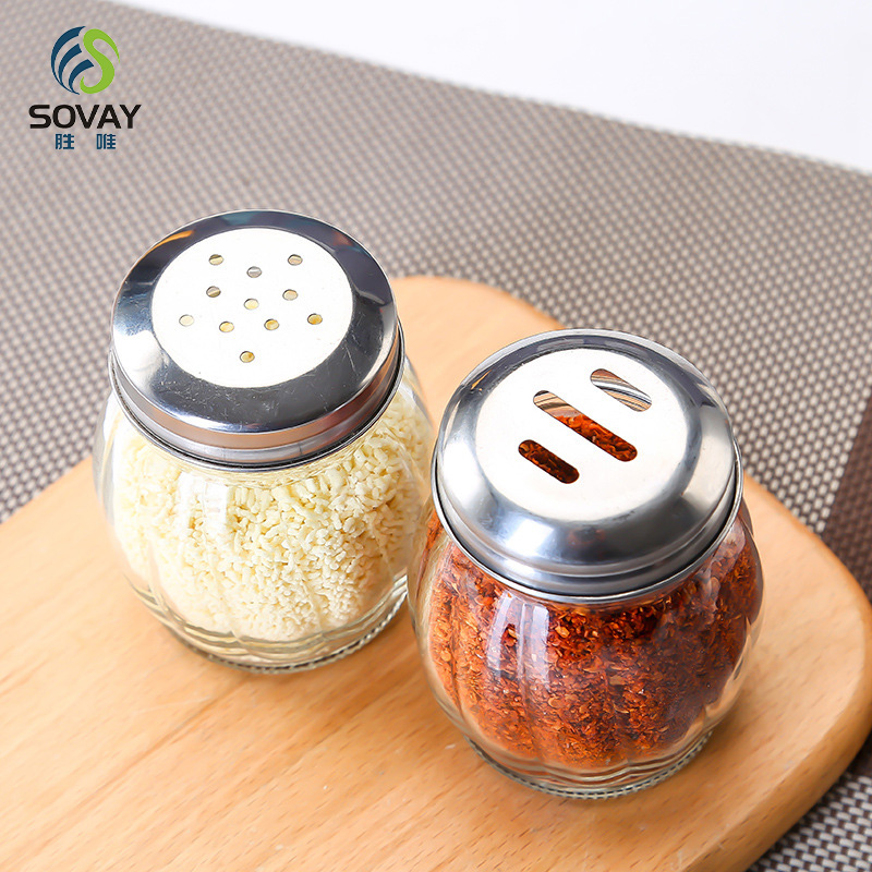 SG57N 6 Ounce Rippled Glass Spice Salt and Pepper Cheese Swirl Shaker with Perforated Top Stainless Steel Lid Restaurant Shakers