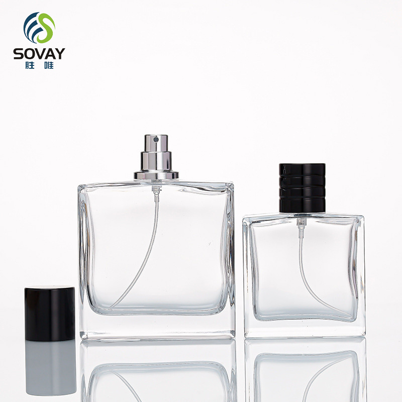 SP16 Factory Selling Clear Black Square Glass Cologne Bottle Empty Fragrance Perfume Bottle Packaging 30ml 50ml 100ml Perfume Bottles