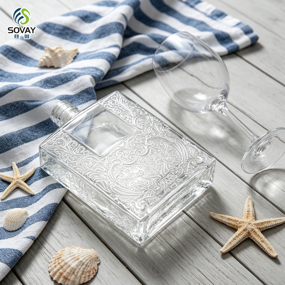 SW160 Wholesale Brandy Sake Whisky Rum Clear 500ml Square Empty Glass Liquor Wine Vodka Spirit Bottle with Cork Lid